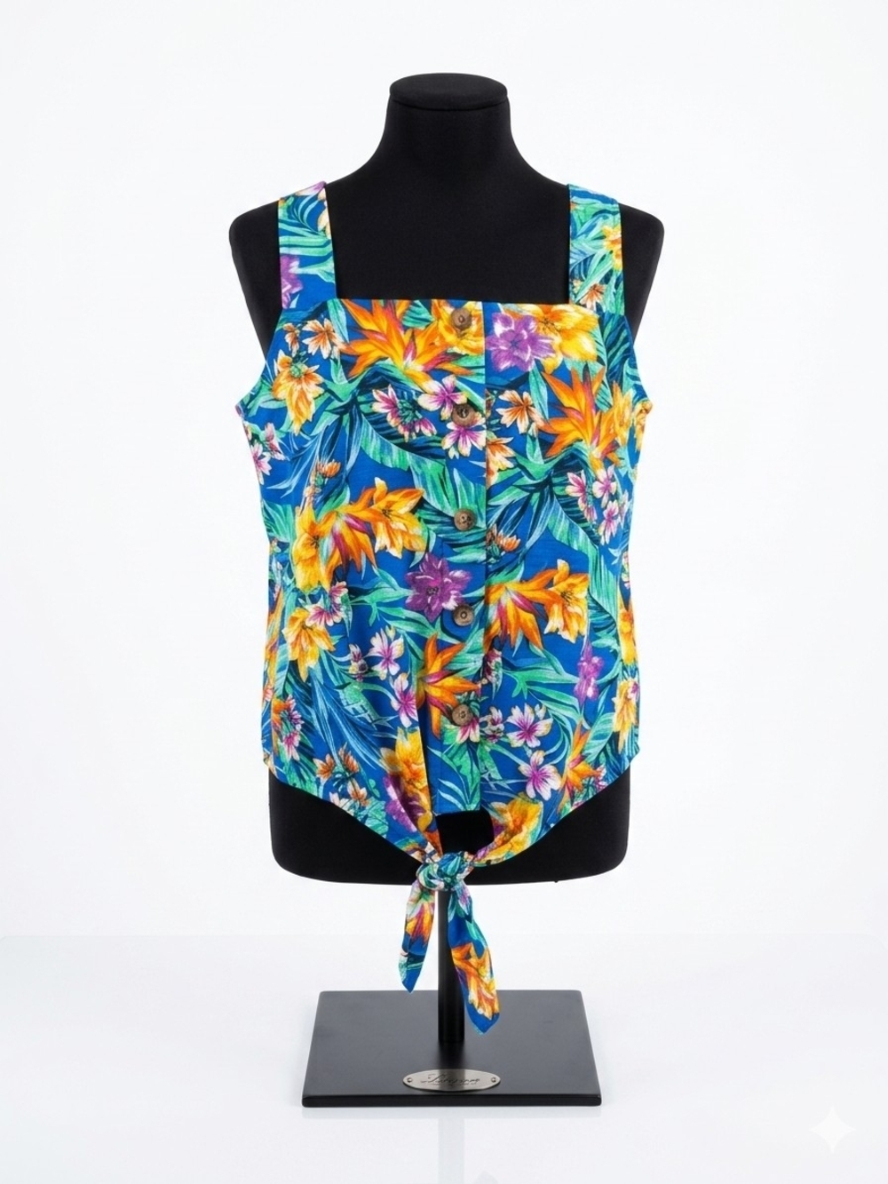 Caribbean Joe Blue Floral Tie-Front Camisole